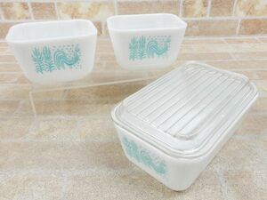 PYREX/オールド パイレックス バタープリント ヴィンテージ/昭和レトロ/当時物/USA製 3点セット 欠品あり 【7198y1】