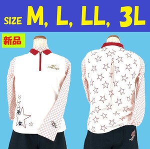 ★新品 大特価セール★ゴルフ 星柄襟付きベスト★GL209104OW オフホワイト M L LL 3L XL 2XL ゴルフウェア レディース 大きめサイズ有り