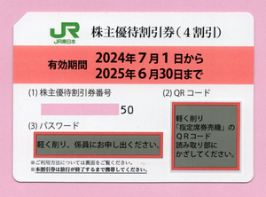 東日本旅客鉄道(株)　株主優待割引券　1枚　2025.6.30迄　4割引き