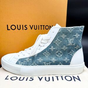 1円 【未使用級】 LOUIS VUITTON ルイヴィトン タトゥーライン モノグラム デニム メンズ ハイカット スニーカー シューズ 靴 27.5cm相当