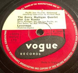 Vogue Records The Gerry Mulligan Quartet plus Lee Konitz ・Loverman / Sextet SP盤/78レコード 