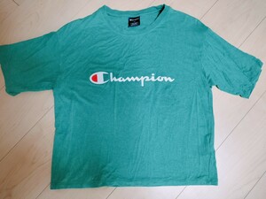 チャンピオン　champion　Tシャツ　グリーン　　　緑　半袖　運動　スポーツ　丈短め　Lサイズ　レディース　大きめ　ゆったり　ジム