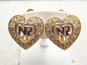 K533　ヴィンテージ　イヤリング　ニナリッチ　NINA RICCI　ハート型　ゴールドカラー　ラインストーン　Vintage　earring