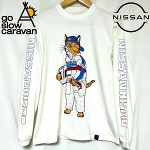 希少 NISSAN × go slow caravan ニッサン ゴースローキャラバン メカニック 猫 RALLY ロンT Tシャツ NISMO ユニセックス　ホワイト　3 M