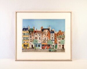 真作 エティエンヌ・デルノワ リトグラフ「Street scene France」画 58×45cm パリの古き良き街並み ドラクロワを想起 ETIENNE DELNOY 9313