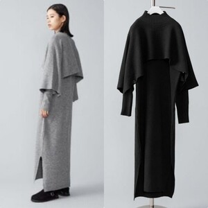 【送料無料】 23aw 美品*CITEN ユナイテッドアローズ｜レイヤードニットワンピース ブラック