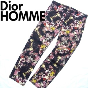 17SS Dior HOMME ディオールオム x 亀井徹 Vanitas ヴァニタス スカル フラワー 総柄 スキニー デニム パンツ 29 663D038Y4001