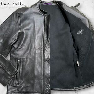 最高級/Lサイズ●ポールスミス コレクション シングル ラムレザー ジャケット ライダース Paul Smith 裏地メッシュ 羊革 ブラック メンズ 