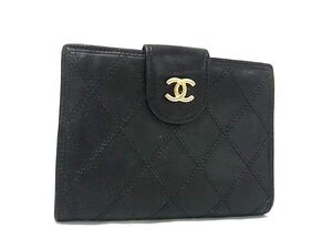 1円 CHANEL シャネル ココマーク マトラッセ ビコローレ ラムスキン 二つ折り 財布 ウォレット 小銭入れ 札入れ ブラック系 FJ4502