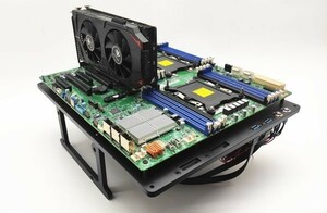 オープンフレームPCケース EATX 水冷 デュアルウェイ サーバーマザーボード 水冷 オールアルミニウム PCケース X99 X79用