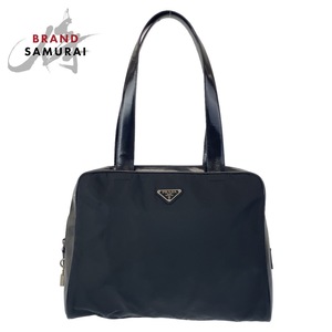 PRADA プラダ テスート 三角ロゴプレート ブラック 黒 シルバー金具 ナイロン/エナメル トートバッグ ショルダーバッグ レディース 408233