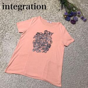 【ラメプリント】インテグレーション　チュニックTシャツ サーモンピンクE1321