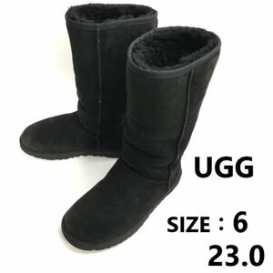 UGG/アグ★天然シープスキン/ロング丈/ムートンブーツ【size6/レディース23.0/black/黒 】shearling boots/Shoes/high heels◆pWB78-34