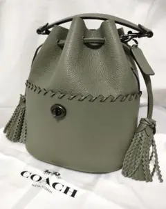 美品　コーチ　COACH バッグ ターンロック 巾着 レザー 白　保存袋