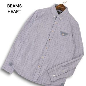 BEAMS HEART ビームス ハート 通年 ジャガード 総柄★ 長袖 ボタンダウン シャツ Sz.M　メンズ　C4T08277_9#C