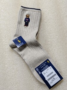 新品 ポロラルフローレン POLO RALPH LAUREN ソックス ベア刺繍 クルー 3207-211 ベージュ 靴下 22～24cm ワンポイント タグ付き