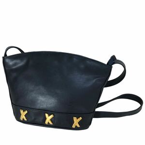 h044⑤ 本革 イタリア製 Paloma Picasso パロマピカソ レザー スムースレザー ショルダーバッグ ポシェット バッグ 黒 鞄 カバン bag