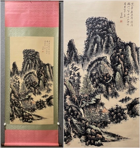 古美術 掛け軸 中国・近現代 「黄賓虹書」 紙本 【山水図】 立軸 書道 巻き物 真筆逸品 肉筆保証 唐物 古画 LT-2409223