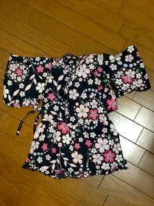 良品【かわいい♪】フリルワンピース式甚平・浴衣/80-90cm★お祭り,盆踊り★お花柄★USED