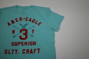 【古着美品アメリカンイーグルアウトフィッターズTシャツ水色M】AMERICANEAGLE OUTFITTERSニューヨークアメカジ刺繍