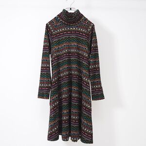 4-SG018 ミッソーニ MISSONI イタリア製 ウール 総柄 ロング ワンピース マルチカラー 44 レディース