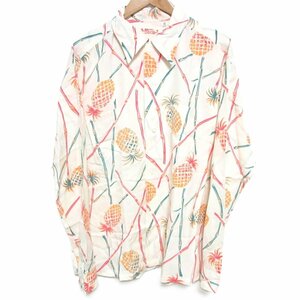 美品 SUNSURF サンサーフ 東洋エンタープライズ PINEAPPLE & CANE 長袖 アロハシャツ XL アイボリー ◆