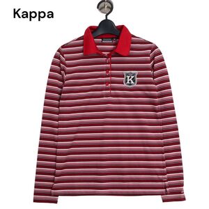 美品★ Kappa GOLF カッパ ゴルフ 通年 ワッペン ロゴ刺繍♪ 長袖 ボーダー ポロシャツ Sz.M　レディース　K4T01245_8#C