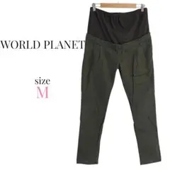 WORLDPLANET【M】マタニティパンツ チノパン 無地 妊婦服 カーキ