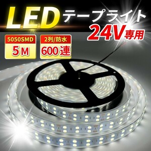 LEDテープライト ホワイト 白 24V 5M 2列 SMD5050 防水 カバー付 600連 切断可 車 トラック 船舶 LEDテープ 劣化防止 LEDテープ防水