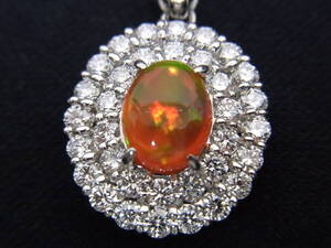 Ｋ18ＷＧ　メキシコオパール　ダイヤモンド　ペンダントネックレス　ＵＳＥＤ　ＯＰ1.83ｃｔ　Ｄ1.86ｃｔ　ペンダントＰｔ900 16.5g