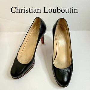  美品 Christian Louboutin クリスチャンルブタン パンプス 黒 レザー ピンヒール レッドソール ラウンドトゥ 高級ブランド