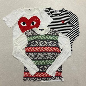 ●COMME des GARCONS PLAY HOMME コムデギャルソン 3点 まとめ売り トップス Tシャツ 半袖 長袖 ハート サイズMIX 卸 現状品 0.46kg●