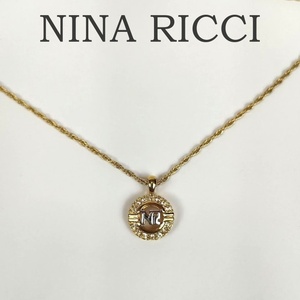 ニナリッチ NINA RICCI ラインストーン NR ロゴ ネックレス ペンダント ゴールド シルバー メッキ ジュエリー アクセサリー レディース