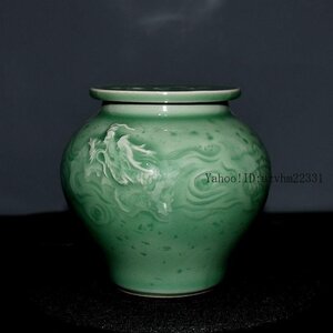 龍泉青磁 雲竜 貯蔵タンク 陶磁器 装飾品 現代工芸品 美術品 置物