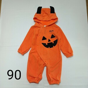 【未使用】 90 ベビー 赤ちゃん 長袖 カバーオール ロンパース カボチャ かぼちゃ ハロウィン 衣装 羽 取り外し可 イベント ⑮