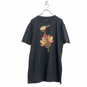 半袖 プリント Tシャツ L ブラック ヘリコプター ニワトリ バックプリント 古着卸 アメリカ仕入 a506-7062