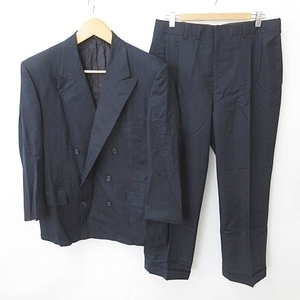 Oxxford Clothes スーツ セットアップ ジャケット パンツ ダブル テーラード 裏地 タック ロールアップ ストライプ ネイビー ブルー