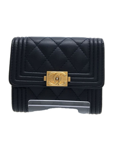 CHANEL◆ボーイシャネル/スモールフラップウォレット/3つ折り財布/レザー/NVY