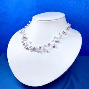 【美品】田崎真珠 TASAKI Pearl パール ワイヤー ネックレス 天然真珠 SV925 SILVER シルバー 約33cm accessory タサキ