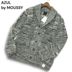 【新品 未使用】 AZUL by MOUSSY アズール マウジー 秋冬 メランジ 切替 ショールカラー ニット カーディガン Sz.M　メンズ　A4T09635_9#N