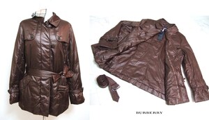 新品 バーバリー ロンドン BURBERRY LONDON ダウンジャケット コート 44 内側縁取り・襟裏 ノバチェック柄 ブラウン 定価10.5万円