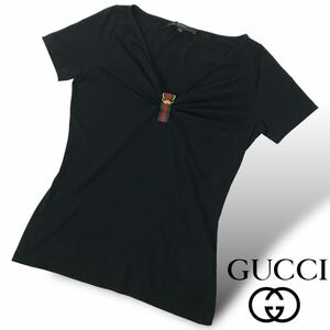 n189 GUCCI グッチ シェリーライン 半袖 Tシャツ Vネック トップス カットソー XS イタリア製 ブラック 206248 コットン　正規品