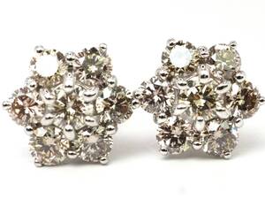 【5513A】K18WG 天然ダイヤモンド 計1.00ct/0.50ct/0.50ct/1.7g ピアス