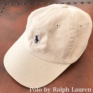  ★ Polo by Ralph Lauren ポロ ラルフローレン ベージュ×ネイビー 紺色 ポニー ロゴ 刺繍 キャップ 帽子 サイズ54㎝ 美品 ★