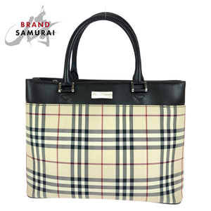 BURBERRY バーバリー チェック柄 ベージュ ブラウン キャンバス/レザー トートバッグ ハンドバッグ レディース 408414