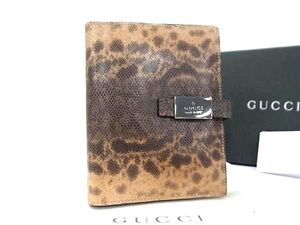 1円 ■極美品■ GUCCI グッチ 031 0416 0914 パイソン型押しレザー 6穴式 手帳カバー アドレス帳 システム手帳 ブラウン系 BJ6248