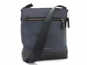 1円 ■美品■ COACH コーチ F72514 グラハム フラット レザー クロスボディ ショルダーバッグ メンズ ネイビー系×ブラック系 FB3891