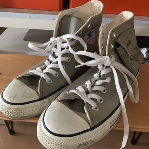 90s珍品【CONVERSE】ポケット付き ハイカット コンバース オールスター USA製 セージグリーン 25.5cm カーゴポケット