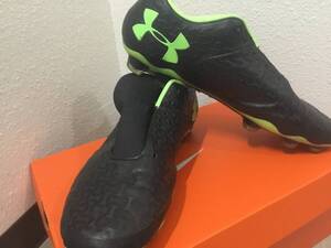 ◆アンダーアーマーUNDER ARMOUR サッカースパイク(マグネティコ プレミア HG)ブラック×蛍光グリーン28.5㎝　used