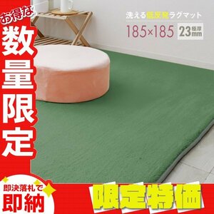 【限定セール】ラグ カーペット ラグマット Mサイズ 185x185cm 極厚23mm 2.2畳 床暖房対応 抗菌 防ダニ 低反発 絨毯 リビング マット 緑